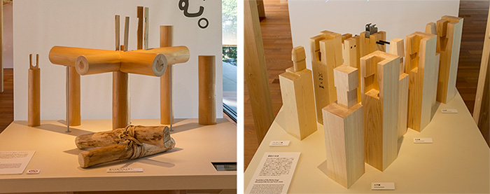 왼쪽 (Left) :통나무를 묶고 통나무를 짠다 (History of Wood Construction)오른쪽 (Right):낫다의 변천(Evolution of the gooseneck mortise and tenon joint)